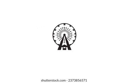 Ferris Wheel. Amusement park sign. Luna park black Vector Icon white background