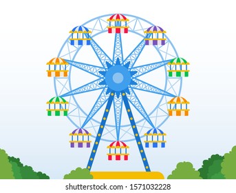 Ferris wheel in an amusement park vector flat icon isolated on white