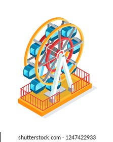 Ferris wheel attraction for people during winter holidays vector. Amusement park entertainment for kids and adults, carnival and festive celebration