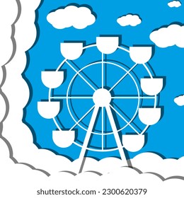 Ferris Wheel. Big Wheel in cut out paper style. Romantic vector illustration. 