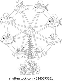 Ferris wheel black   white doodle character illustration