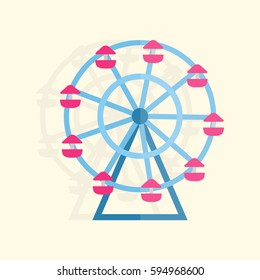 Ferris wheel. Blue and pink. Colorful. Flat design