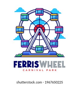 Ferris Wheel Carnival Mascot Cartoon Logo Template. Park Company Editable Logo. Amusement Park Flat Cartoon Style