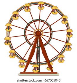 Ferris wheel Carousel amusement park in flat cartoon style, vector isolated on white illustration