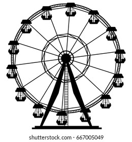 Ferris wheel Carousel attraction black and white illustration, vector isolated on white