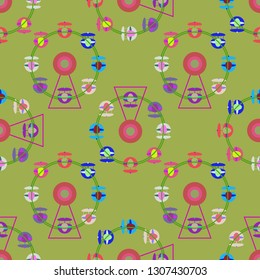 Ferris wheel carousel seamless pattern - Entertainment round attraction background.