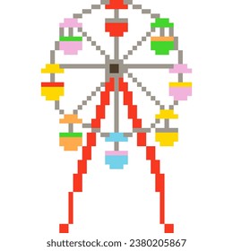 Ferris wheel cartoon icon in pixel style	