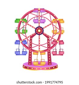 A ferris wheel for children on a white background. Amusement park. Vector illustration.