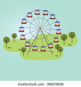 Ferris wheel in the city. Vector illustration