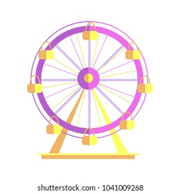 Ferris wheel, closeup poster, amusement parks, element and main recreational object, banner and mechanism, vector illustration, isolated on white