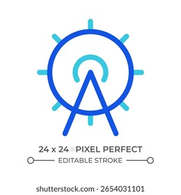 Ferris wheel colorful line ui icon. Entertainment attraction, carousel. Festival amusement. Vacation, tourism. Isolated vector duotone linear symbol. User interface element, pixel perfect