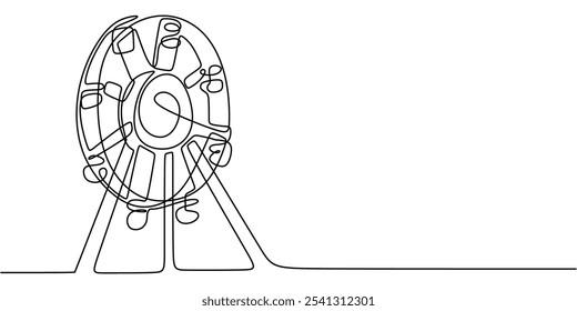 Roda Gigante em desenho contínuo de uma linha. Conceito de playground com design minimalista para arquitetura de parque de diversões.