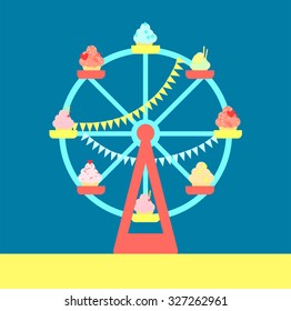 Ferris wheel cupcake stand.Vector illustration.