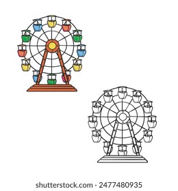 ferris wheel drawing with line art style. Simple design outline style. You can change color you want. Easy to edit. Vector illustration