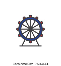 Ferris wheel filled outline icon, line vector sign, linear colorful pictogram isolated on white. Holiday symbol, logo illustration. Pixel perfect vector graphics