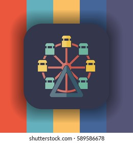 ferris wheel flat icon with long shadow, vector illustration
