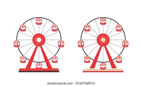 Roda gigante em estilo plano. Vermelho, branco e bege. Ilustração vetorial isolada no plano de fundo transparente