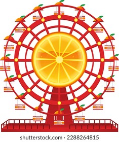 Ferris Wheel Fruit Theme Orange Juicy Juice Amusement Fun Park Place Design Isolated