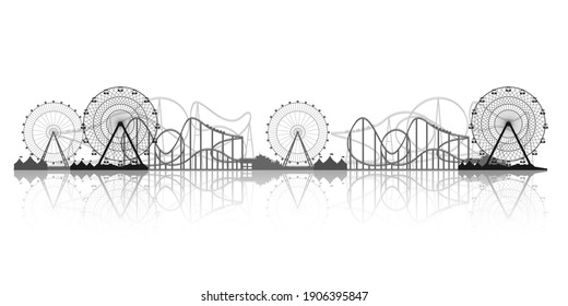 Ferris wheel. Funfair carnival background. Circus park. Roller coaster. Vector illustration.