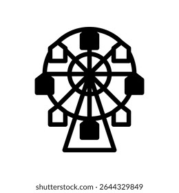 Ícone de roda gigante que representa o tema do parque de diversões em preto abstrato Design