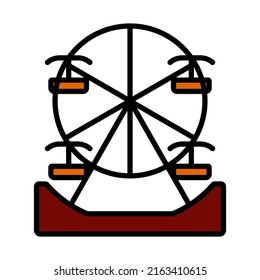 Ferris Wheel Icon. Editable Bold Outline With Color Fill Design. Vector Illustration.