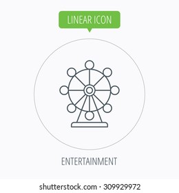 Ferris wheel icon. Entertainment park sign. Linear outline circle button. Vector