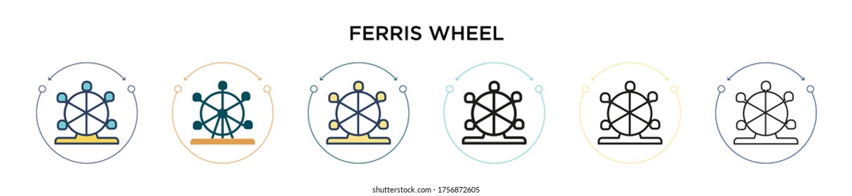 Ferris wheel icon in filled, thin line, outline and stroke style. Vector illustration of two colored and black ferris wheel vector icons designs can be used for mobile, ui, web