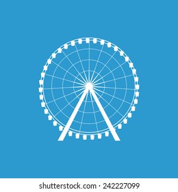 Ferris Wheel icon, isolated, white on the blue background. Exclusive Symbols 