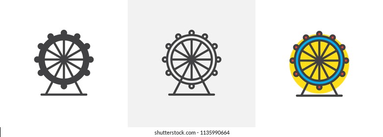Ferris wheel icon. Line, solid and filled outline colorful version, outline and filled vector sign. Attraction symbol, logo illustration. Different style icons set. Pixel perfect vector graphics