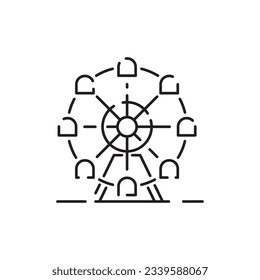 Ferris wheel icon vector linear design isolated on white background. Park logo template, element for amusement park, line icon object. Festival fun