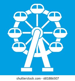 Ferris wheel icon white isolated on blue background vector illustration