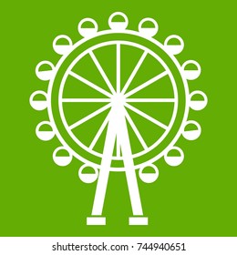 Ferris wheel icon white isolated on green background. Vector illustration