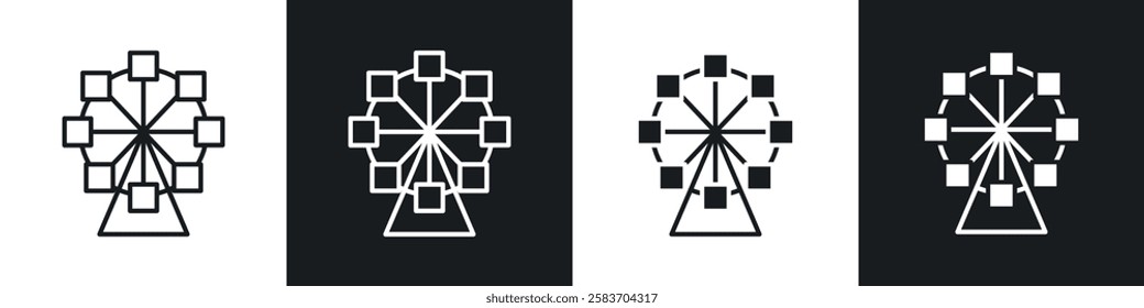 Ferris wheel icons collection in black and white filled and line versions