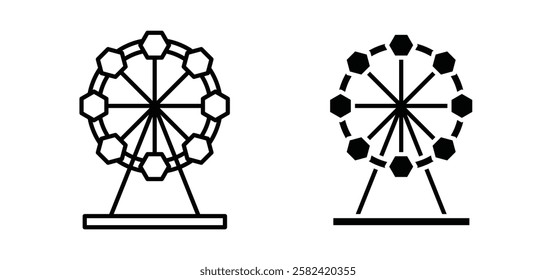 Ferris wheel icons pack vectors in black flat and strokes