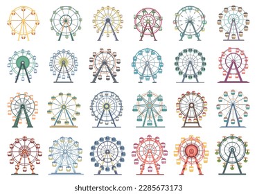 Ferris wheel icons set cartoon vector. Carousel play. Big park