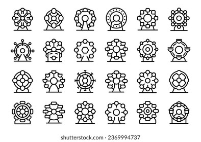 Ferris wheel icons set outline vector. Carnival play. Big wheel ride