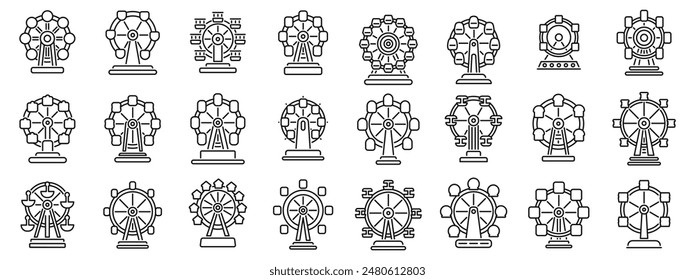 Ferris wheel icons set. Set of ferris wheel icons showing different observation wheels rotating at an amusement park or carnival