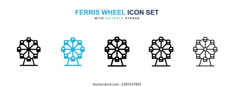 Ferris wheel icons vector collection in black and blue colors on white background