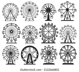 Ferris wheel isolated black set icon. Vector black set icon amusement carousel. Vector illustration ferris wheel on white background.