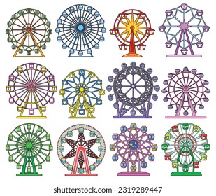 Ferris wheel isolated color set icon. Vector color set icon amusement carousel. Vector illustration ferris wheel on white background.