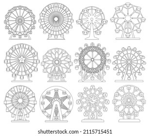 Ferris wheel isolated outline set icon. Vector outline set icon amusement carousel. Vector illustration ferris wheel on white background.