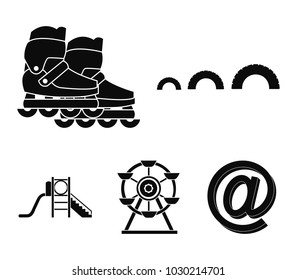 Ferris wheel with ladder, scooter. Playground set collection icons in black style vector symbol stock illustration web.