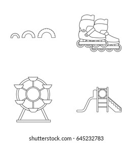 Ferris wheel with ladder, scooter. Playground set collection icons in outline style vector symbol stock illustration web.