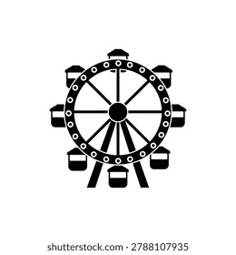 Ferris wheel with lights and evenly spaced cabins, amusement ride icon