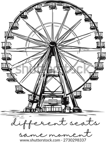 Ferris Wheel Line Art Illustration with People Sketches