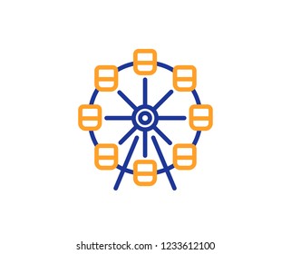 Ferris wheel line icon. Amusement park sign. Carousels symbol. Colorful outline concept. Blue and orange thin line color icon. Ferris wheel Vector