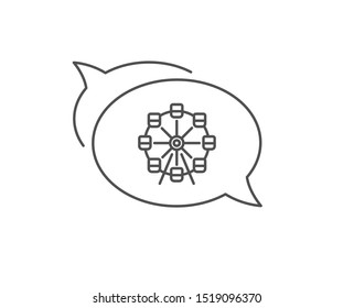 Ferris wheel line icon. Chat bubble design. Amusement park sign. Carousels symbol. Outline concept. Thin line ferris wheel icon. Vector