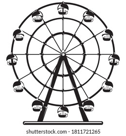 Rueda de la fortuna en diseño monocromo. Carrusel de parque de atracciones.