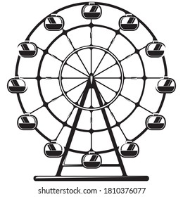 Rueda de la fortuna en estilo monocromo. Carrusel de parque de atracciones.