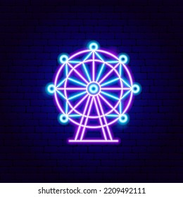 Ferris Wheel Neon Sign. Vector Illustration of Country National Promotion.